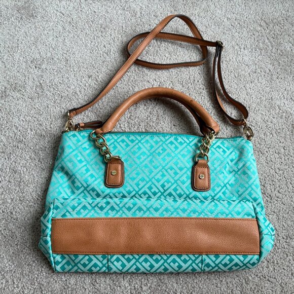 Tommy Hilfiger Turquoise Monogram Tote and Crossbody Bag, NWOT, 14in x 10in - Picture 2 of 10